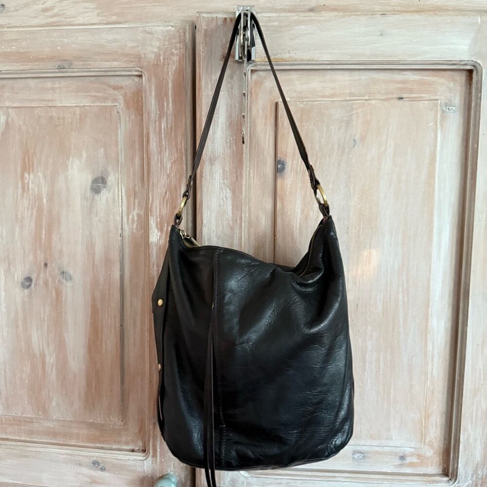 HOBO Black Leather Bucket Handbag Purse Bag
